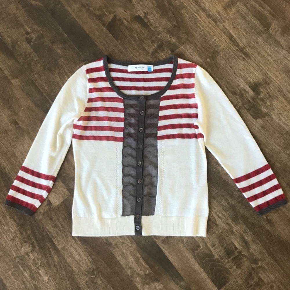 Sparrow Anthro red and cream cardigan sweater